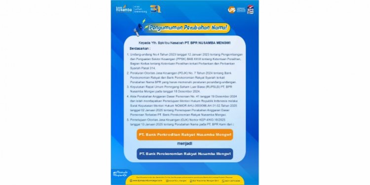 Perubahan Nama PT. BPR Nusamba Mengwi